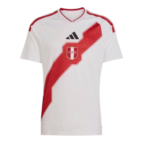 Camisa Seleção Peru I 26/27 - Torcedor Adidas Masculina - Branca com detalhes em vermelho