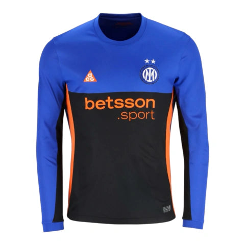 Camisa Inter de Milão IV 26/27 manga longa - Torcedor Nike ACG Masculina - Azul e preta com detalhes em laranja