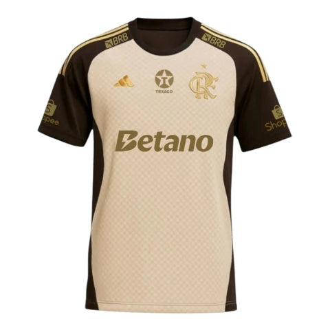 Camisa Flamengo Treino 26/27 - Torcedor Adidas Masculina - Bege e marrom Com todos os Patrocínios