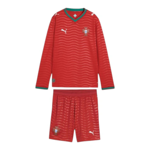 Kit Infantil Seleção Portugal I 26/27 manga longa - Puma - Vermelho