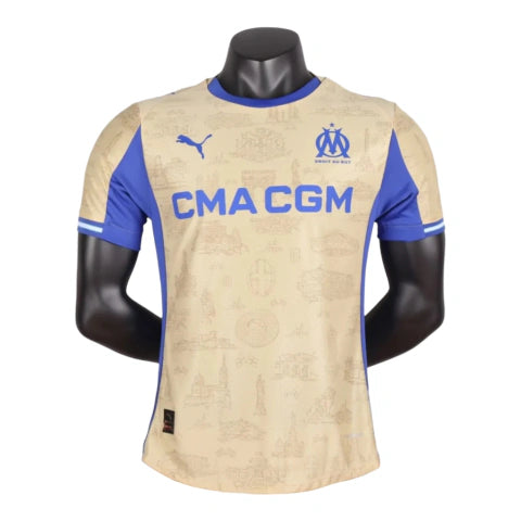 Camisa Olympique Marseille IV 25/26 - Jogador Puma Masculina - Bege e azul