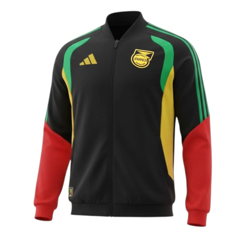 Jaqueta Corta-Vento Seleção Jamaica 26/27 - Adidas - Preta com detalhes em amarelo e vermelho