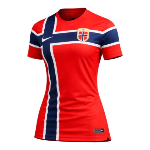 Camisa Seleção Noruega I 26/27 - Torcedor Nike Feminina - Vermelha com detalhes em azul