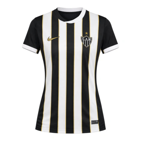 Camisa Atlético Mineiro I 26/27 - Torcedor Nike Feminina - Preta e branca com listras douradas