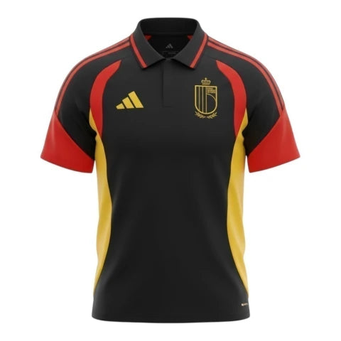 Camisa Polo Seleção Bélgica Treino 26/27 - Torcedor Adidas Masculina - Preta com detalhes em vermelho e amarelo