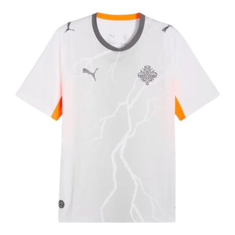 Camisa Seleção Islândia II 26/27 - Torcedor Puma Masculina - Branca com detalhes em cinza e laranja