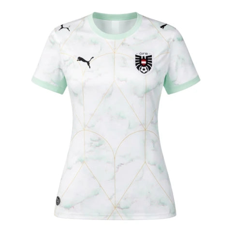 Camisa Seleção Áustria II 26/27 - Torcedor Puma Feminina - Branca com detalhes em verde