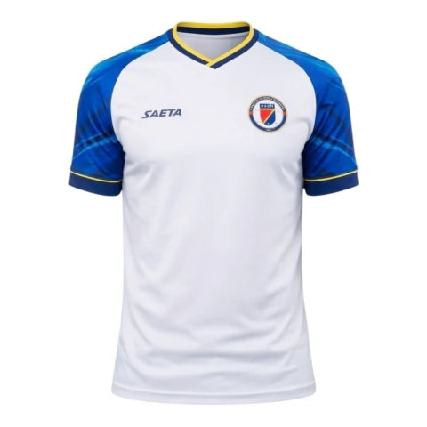 Camisa Seleção Haiti Treino 26/27 - Torcedor Saeta Masculina - Branca com detalhes em azul e amarelo