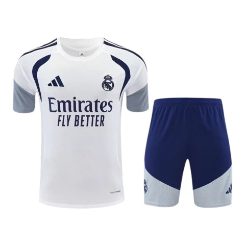 Kit Treino adulto - Camisa e Shorts - Real Madrid Adidas 26/27 - Branco e azul